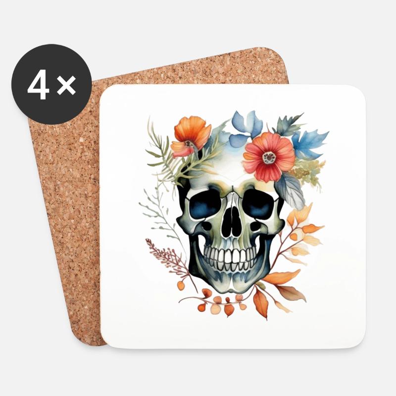 Botanische Schädelkunst in voller Blüte - Untersetzer (4er-Set) - Weiß