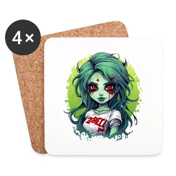 Zombie Cheerleaderin - Untersetzer (4er-Set) - Weiß - Vorne