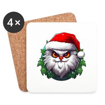 Xmas Raubvogel mit Weihnachtsmütze - Untersetzer (4er-Set) - Weiß - Vorne