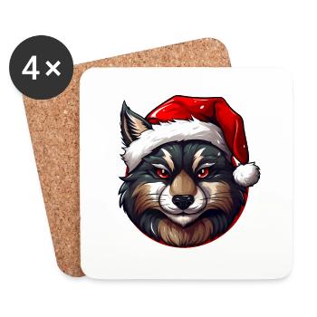 Xmas Wolf mit Weihnachtsmütze - Untersetzer (4er-Set) - Weiß - Vorne