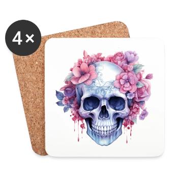 Gothic Design - pastel flower skeleton - Coasters (set of 4) - white - Front