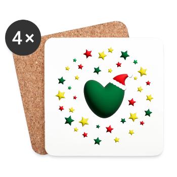Weihnachtsherz in Grün mit Sternen. - Untersetzer (4er-Set) - Weiß - Vorne