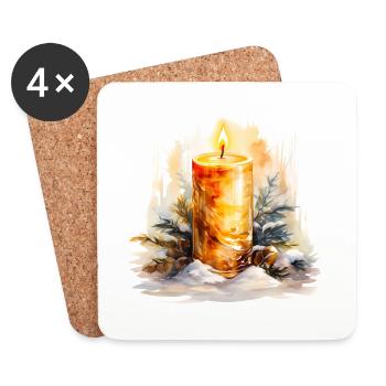 Goldene Aquarell Kerze im Schnee - Untersetzer (4er-Set) - Weiß - Vorne