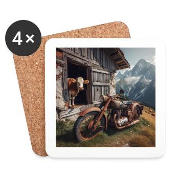 Cow and motorbike on the mountain pasture - Coasters (set of 4) - white - Front