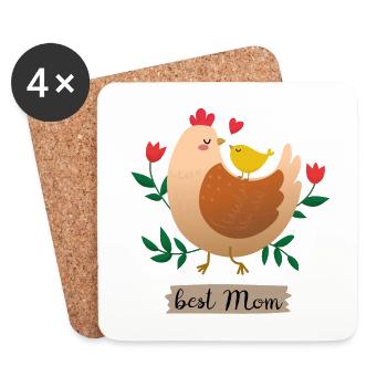 meilleur maman maman poulet avec poussin - Dessous de verre (lot de 4) - blanc - Devant