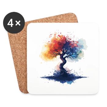 Baum bunt Aquarell Stil - Untersetzer (4er-Set) - Weiß - Vorne