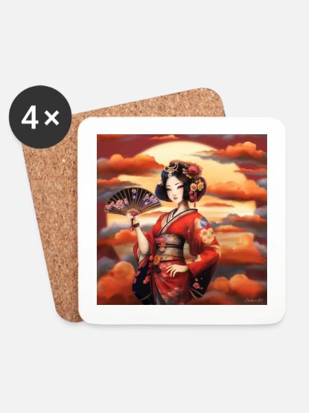 Japan Geisha - Untersetzer (4er-Set) - Weiß