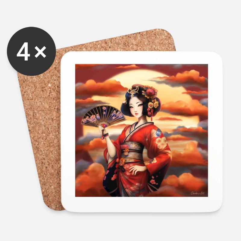 Japan Geisha - Untersetzer (4er-Set) - Weiß