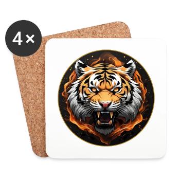 Tigerportrait Raubkatzendesign fauchender Tiger - Untersetzer (4er-Set) - Weiß - Vorne