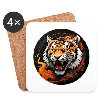 Tiger Portrait Big Cat Design Hissing Tiger - Coasters (set of 4) - white - Front