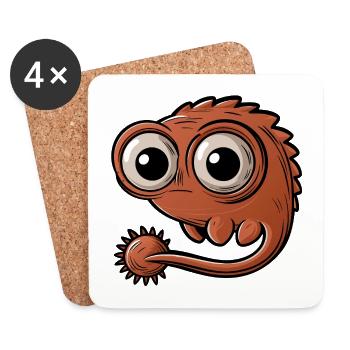 Petit monstre fantastique drôle avec de grands yeux - Dessous de verre (lot de 4) - blanc - Devant