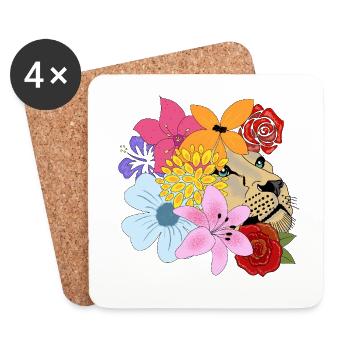 Lionne aux fleurs - Dessous de verre (lot de 4) - blanc - Devant
