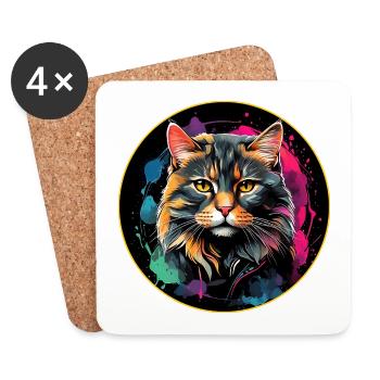 Süßes Katzenportrait in Aquarelltechnik im Kreis - Untersetzer (4er-Set) - Weiß - Vorne