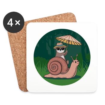 Drôle de loutre avec parasol assis sur l’escargot - Dessous de verre (lot de 4) - blanc - Devant