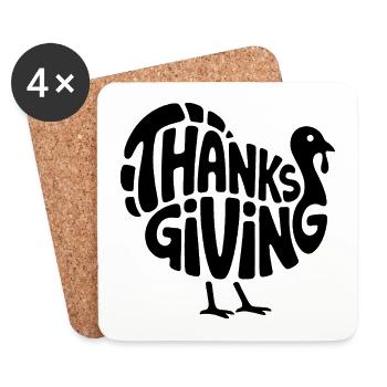 Dinde de Thanksgiving - Logo de bande dessinée vintage cool - Dessous de verre (lot de 4) - blanc - Devant