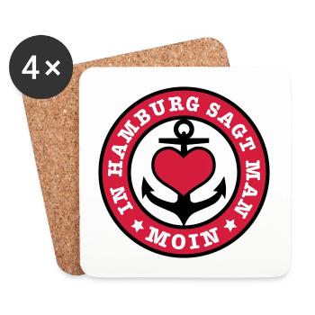 In Hamburg they say MOIN / anchor / Low German - Coasters (set of 4) - white - Front