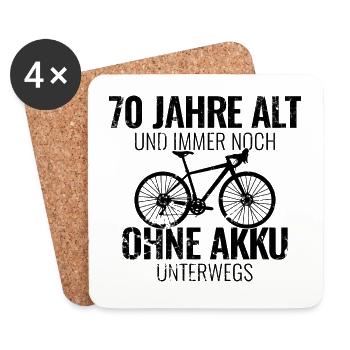70 Jahre alt und immer noch ohne Akku unterwegs - Untersetzer (4er-Set) - Weiß - Vorne
