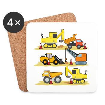 Excavatrice Chantier de construction Ouvrier de construction Camion de construction I Cadeau - Dessous de verre (lot de 4) - blanc - Devant