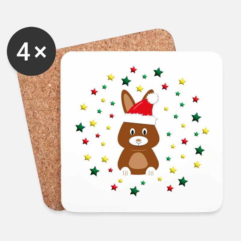 Hase mit Weihnachtsmütze und Sternen. - Untersetzer (4er-Set) - Weiß