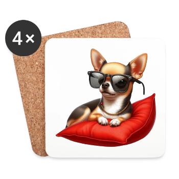 Chihuahua portant des lunettes de soleil - Dessous de verre (lot de 4) - blanc - Devant