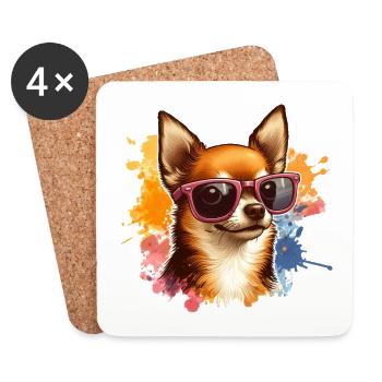 Cute Chihuahua Wearing Sunglasses - Coasters (set of 4) - white - Front