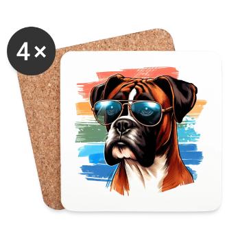 Bunter Boxerhund mit Sonnenbrille - Untersetzer (4er-Set) - Weiß - Vorne