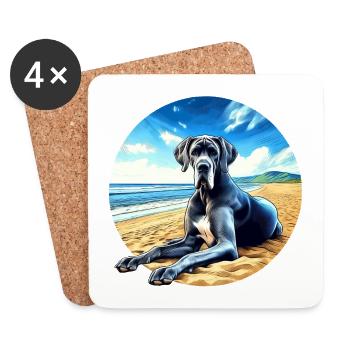 Deutsche Dogge am Strand - Untersetzer (4er-Set) - Weiß - Vorne