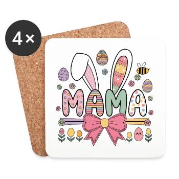Easter Day Womens Leopard Mama Bunny Rabbit - Coasters (set of 4) - white - Front