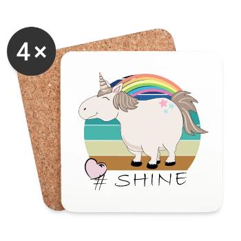 Retro Vintage Einhorn mit Spruch: Shine - Untersetzer (4er-Set) - Weiß - Vorne