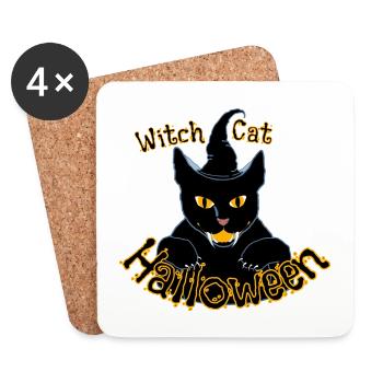 Halloween Witch Cat Spooky Black Cat Costume - Untersetzer (4er-Set) - Weiß - Vorne