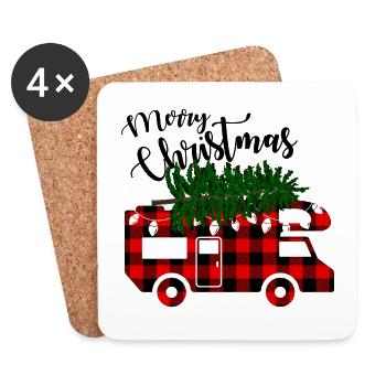 Frohe Weihnachten Holzfäller Wohnwagen - Untersetzer (4er-Set) - Weiß - Vorne