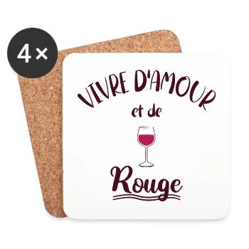 Vivre d'Amour et De Rouge - Humour Vin Rouge - Dessous de verre (lot de 4) - blanc - Devant