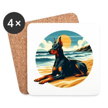 Doberman On The Beach - Coasters (set of 4) - white - Front