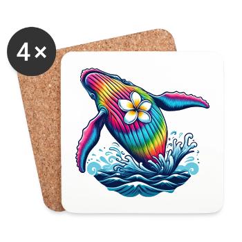Tie Dye Baleine Croisière Vacances 2024 Hawaii - Dessous de verre (lot de 4) - blanc - Devant