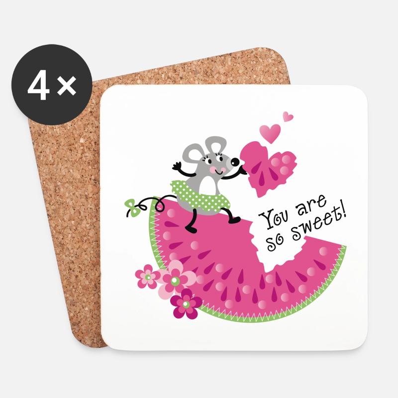 Süße Maus mit Melone - Untersetzer (4er-Set) - Weiß