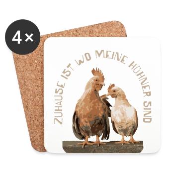 Huhn und Hahn Frauen Geschenk - Untersetzer (4er-Set) - Weiß - Vorne