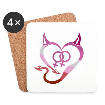 Devil's Heart Lesbian with Symbol - Coasters (set of 4) - white - Front