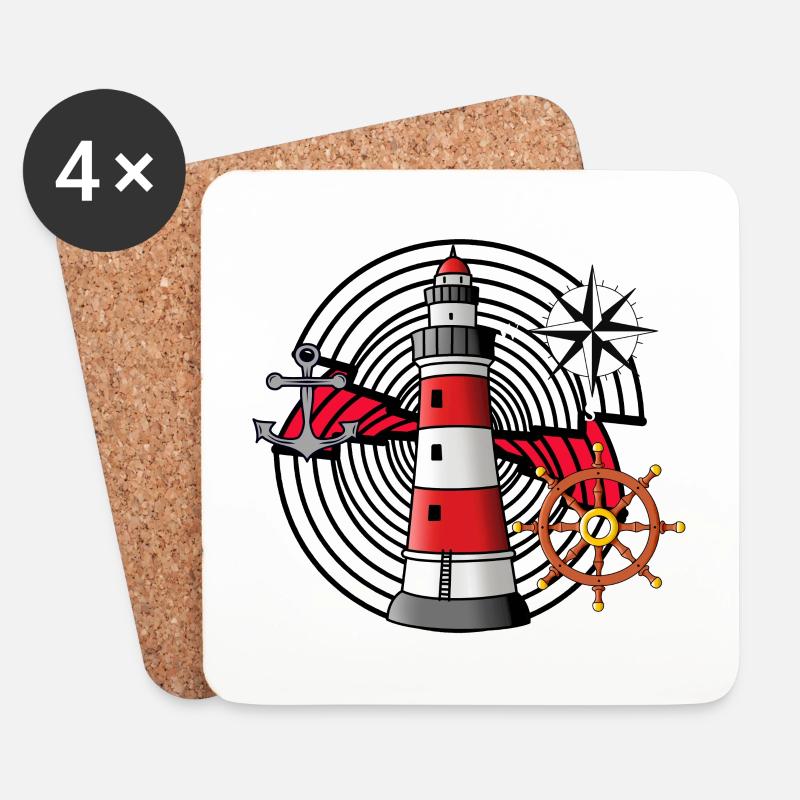 Anker Steuerrad Leuchtturm Windrose Kompass Nautik - Untersetzer (4er-Set) - Weiß