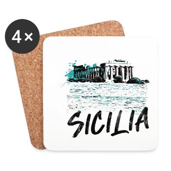 Griechische Tempelillustration, Insel Sizilien, Italien - Untersetzer (4er-Set) - Weiß - Vorne