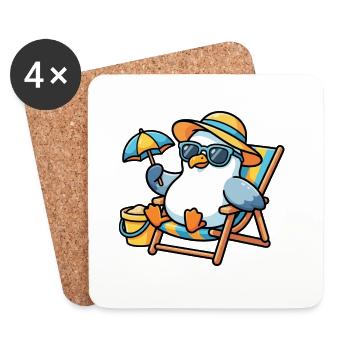 Sun-style beach penguin - Coasters (set of 4) - white - Front