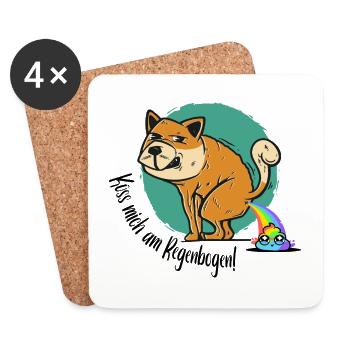 Lustiger Hund mit Spruch: küss mich am Regenbogen - Untersetzer (4er-Set) - Weiß - Vorne