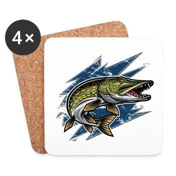 Hecht Esox Lucius Angeln - Untersetzer (4er-Set) - Weiß - Vorne