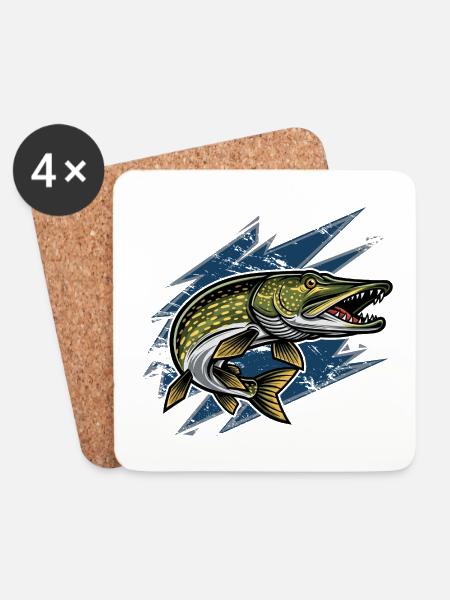 Hecht Esox Lucius Angeln - Untersetzer (4er-Set) - Weiß