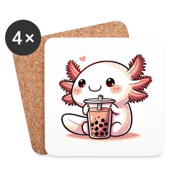 Axolotls Drink Bubble Tea kawaii Boba Axolotl - Coasters (set of 4) - white - Front