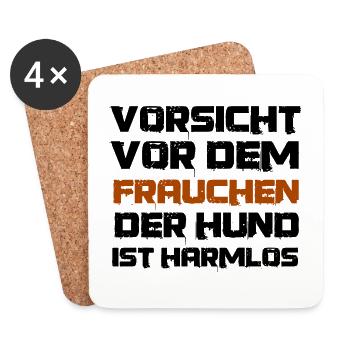 Lustige Hunde Sprüche Vorsicht vor dem Frauchen - Untersetzer (4er-Set) - Weiß - Vorne