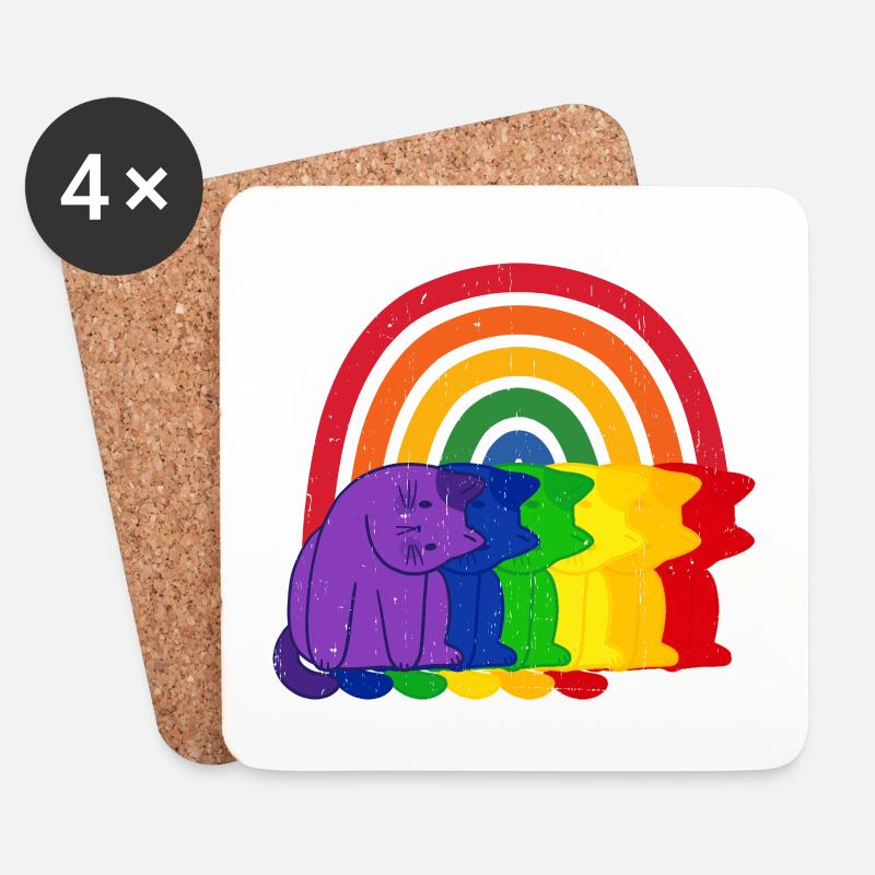 Rainbow Cats Regenbogen Katze - Untersetzer (4er-Set) - Weiß