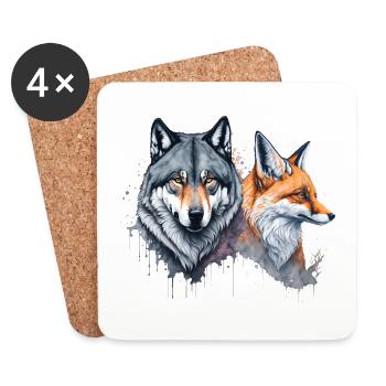 Wild Harmony: Aquarell Wolf und Fuchs - Untersetzer (4er-Set) - Weiß - Vorne