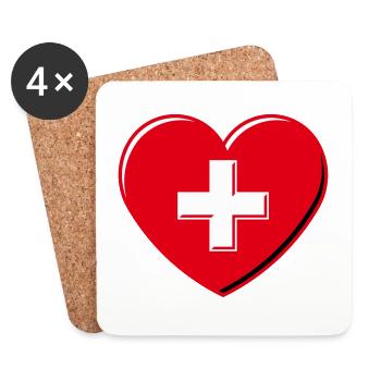 Herz Mit Schweizerkreuz (Schweiz / 3D / 3C) - Untersetzer (4er-Set) - Weiß - Vorne