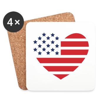 USA Flagge Herz - Untersetzer (4er-Set) - Weiß - Vorne