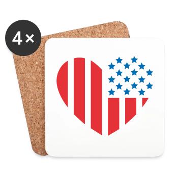 USA Flagge Herz - Untersetzer (4er-Set) - Weiß - Vorne